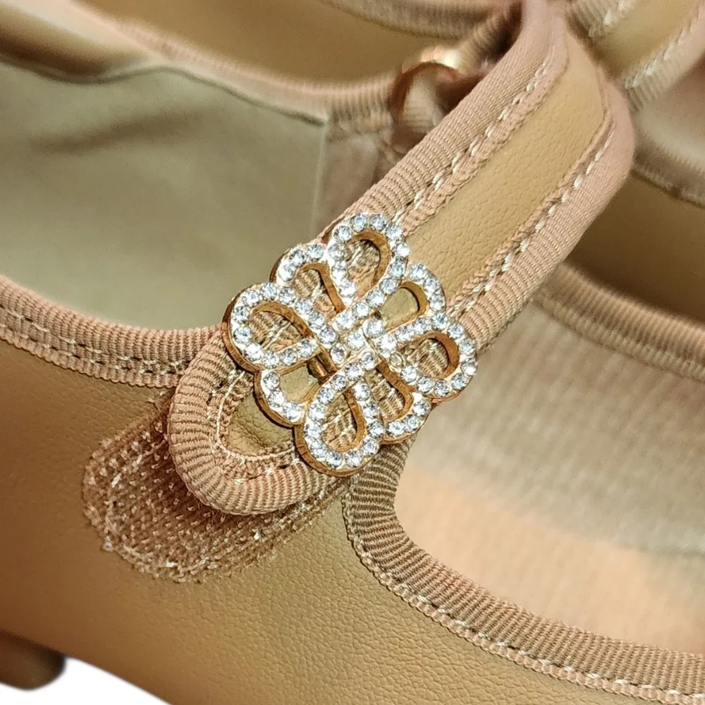 Stelle Tap Dance Shoes Girls 13ML Tan Faux Leather Rhinestones Adjustable Strap